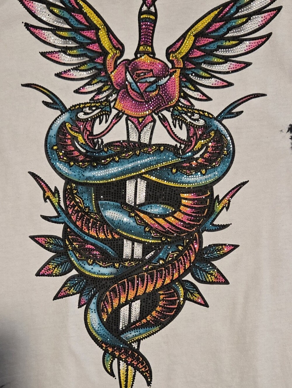 Affliction Black Label  White with Teal, Pink, Yellow and Black Graphic